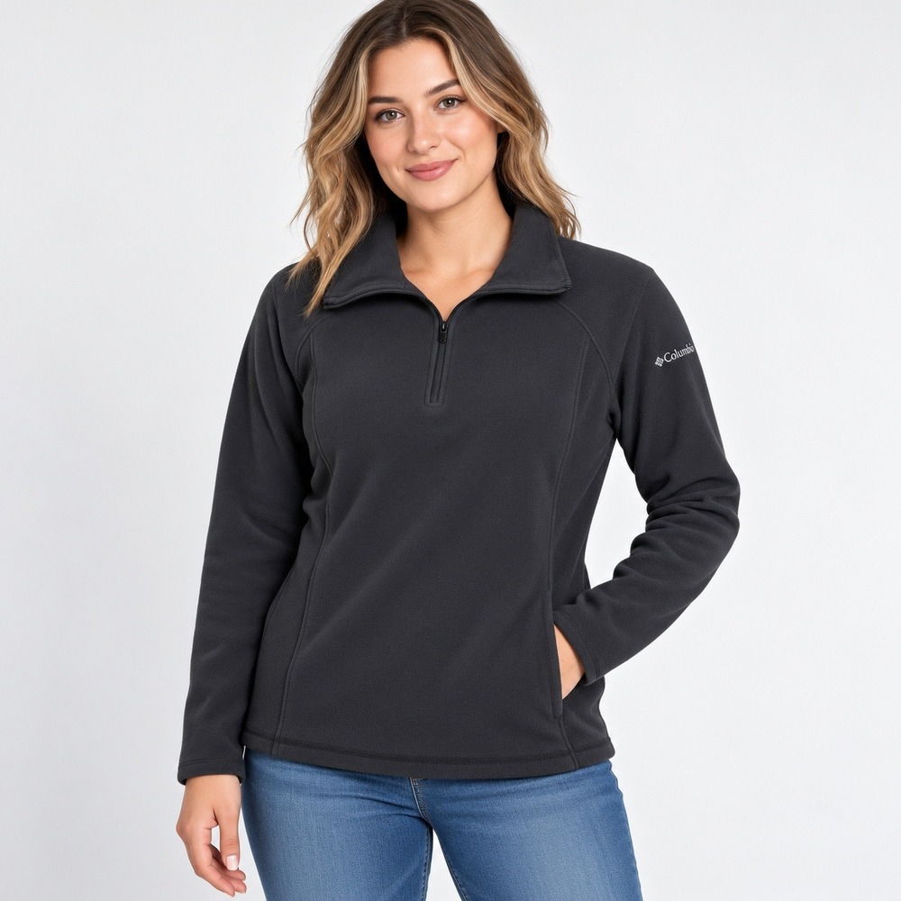 Columbia‎ Quarter Zip Fleece Pullover Womens Medium Gray XL6624 Mock Neck Logo